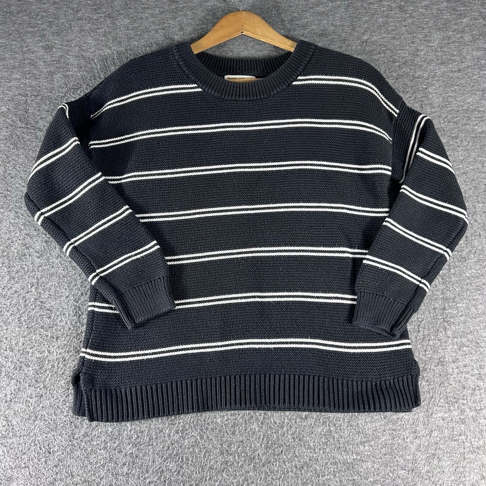 Marine Layer Black and White Striped Crewneck Sweater